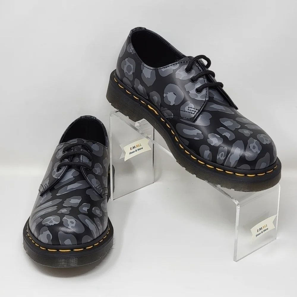 Dr. Martens 1461 Distorted Leopard Print Oxford Black/Gray- Men Sz 6/Wnms 7 New